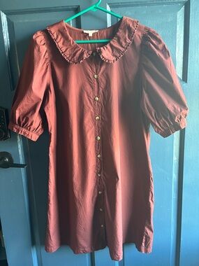 Gianni Bini Burgundy Button-Front Dress with Ruffled Peter Pan Collar